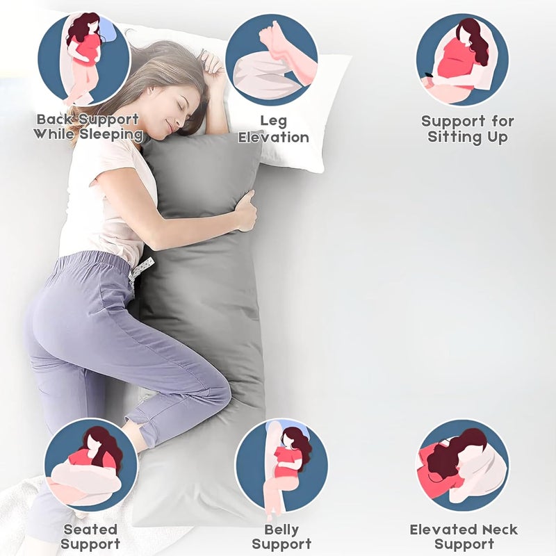 OSBED Soft & Comfy Long Body Pillow for Side Sleepers - 50 x 140cm, Light Grey - Image 5