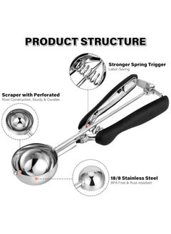 Bukela Large Cookie Scoop 3 Tbsp, Professional Big Ice Cream Scoop Stainless Steel 50MM, Cookie Dough Cupcake Muffin Scoop for Baking, Good Soft Grips, Quick Trigger Release, 45ml (3 Tablespoon)  - Image 3