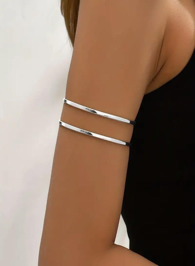 ZMANYIJEW Minimalist Arm Cuff Gold Cuff Upper Arm Bracelet Dainty Layered Bangle Jewelry for Women (silver-C) - Image 2