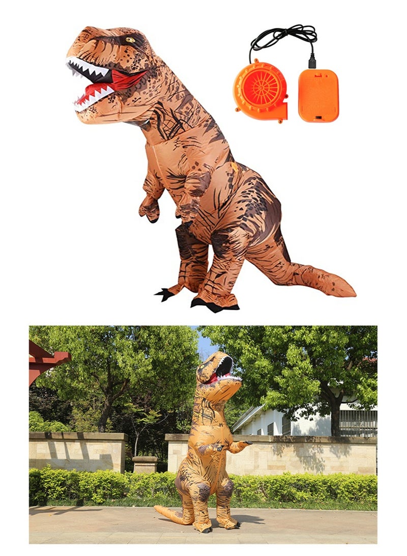 تابيت زي الديناصور قابل للنفخ للبالغين ، زي الديناصور T-Rex لعب الأدوار ، مهرجان بارك هالوين بار زي حزب الدعائم للرجال والنساء 1.5-1.9m (بني) - Image 2