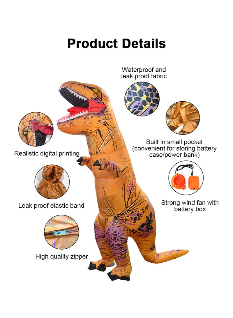 تابيت زي الديناصور قابل للنفخ للبالغين ، زي الديناصور T-Rex لعب الأدوار ، مهرجان بارك هالوين بار زي حزب الدعائم للرجال والنساء 1.5-1.9m (بني) - Image 4