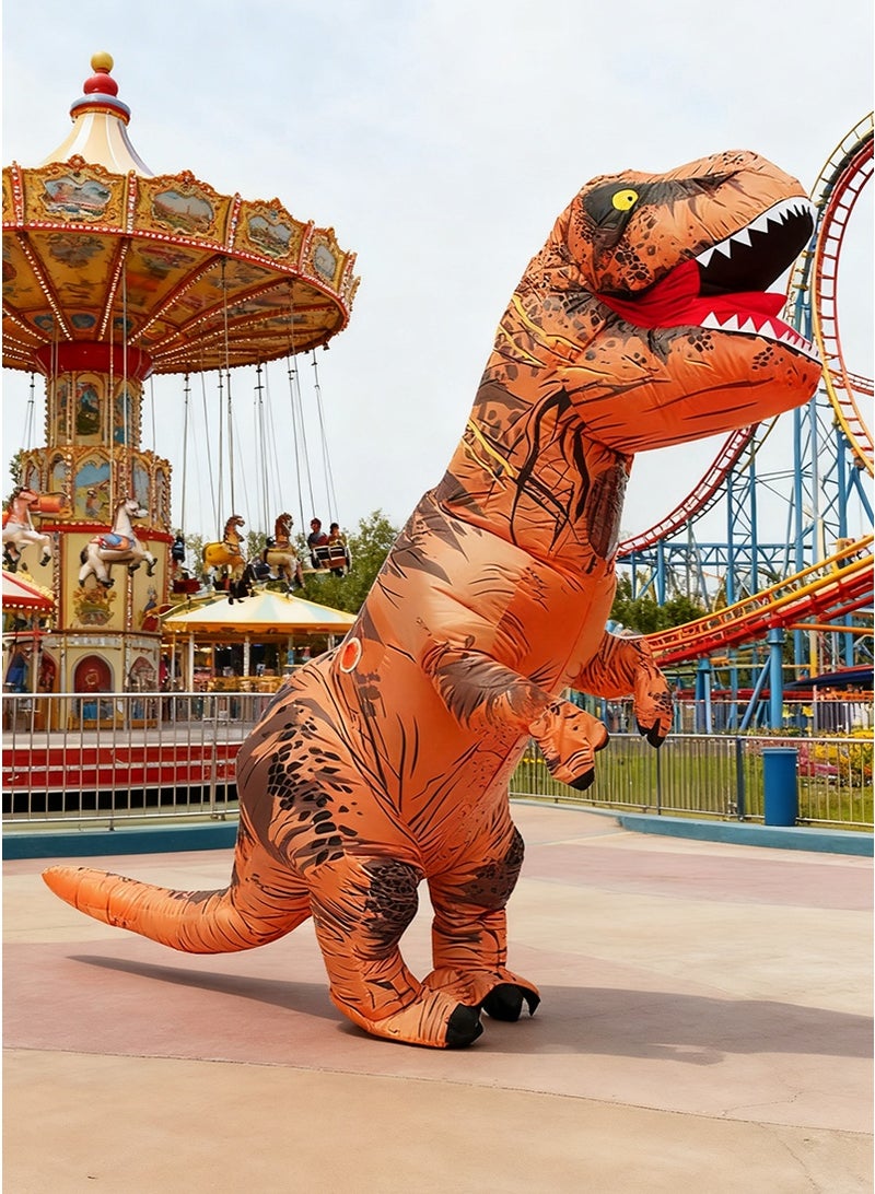 تابيت زي الديناصور قابل للنفخ للبالغين ، زي الديناصور T-Rex لعب الأدوار ، مهرجان بارك هالوين بار زي حزب الدعائم للرجال والنساء 1.5-1.9m (بني) - Image 1