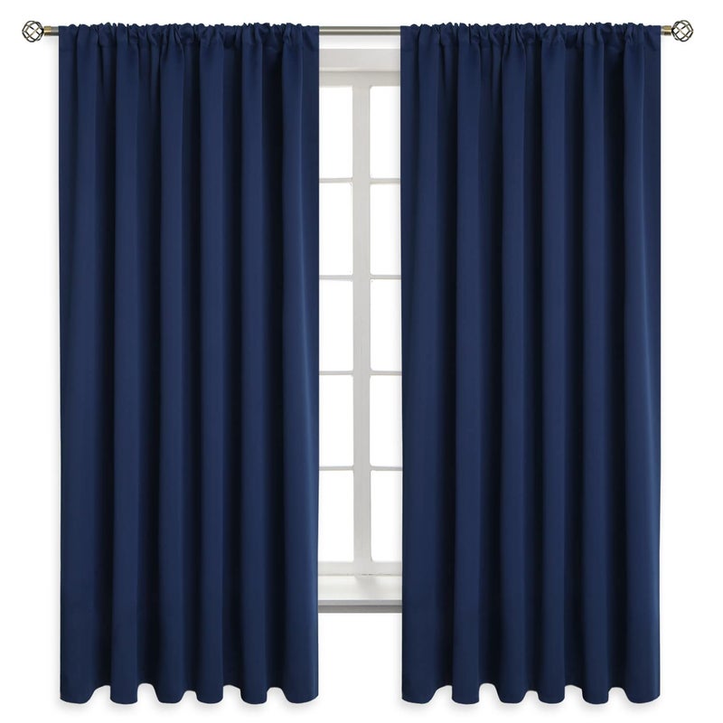 BGment Rod Pocket Blackout Curtains for Bedroom  Thermal Insulated 70 Inches Width Room Darkening Curtain for Living Room 70 x 63 Inch 2 Panels Navy Blue