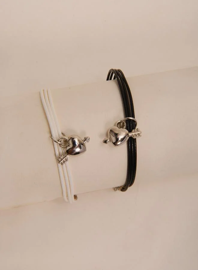 Take Two  Pack of 2 - Black and White Heart and Arrow Charms Bracelets for Women | Best Price UAE