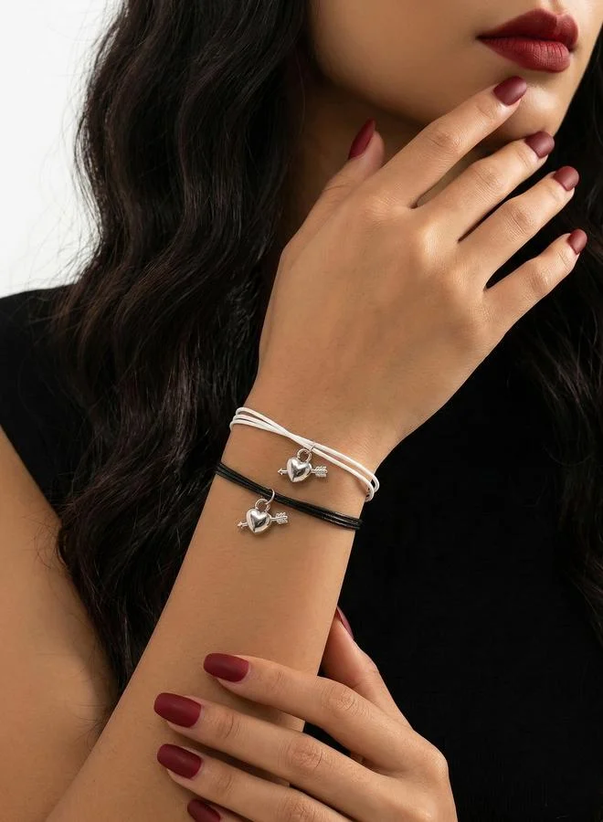 Take Two Pack of 2 - Black and White Heart and Arrow Charms Bracelets