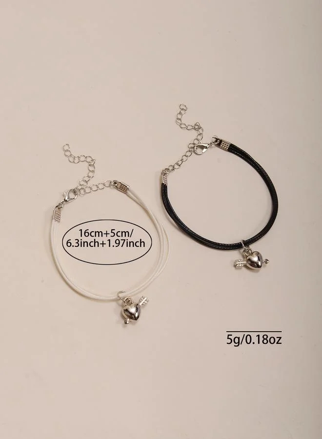 Take Two  Pack of 2 - Black and White Heart and Arrow Charms Bracelets for Women | Best Price UAE