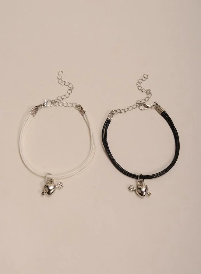 Take Two  Pack of 2 - Black and White Heart and Arrow Charms Bracelets for Women | Best Price UAE