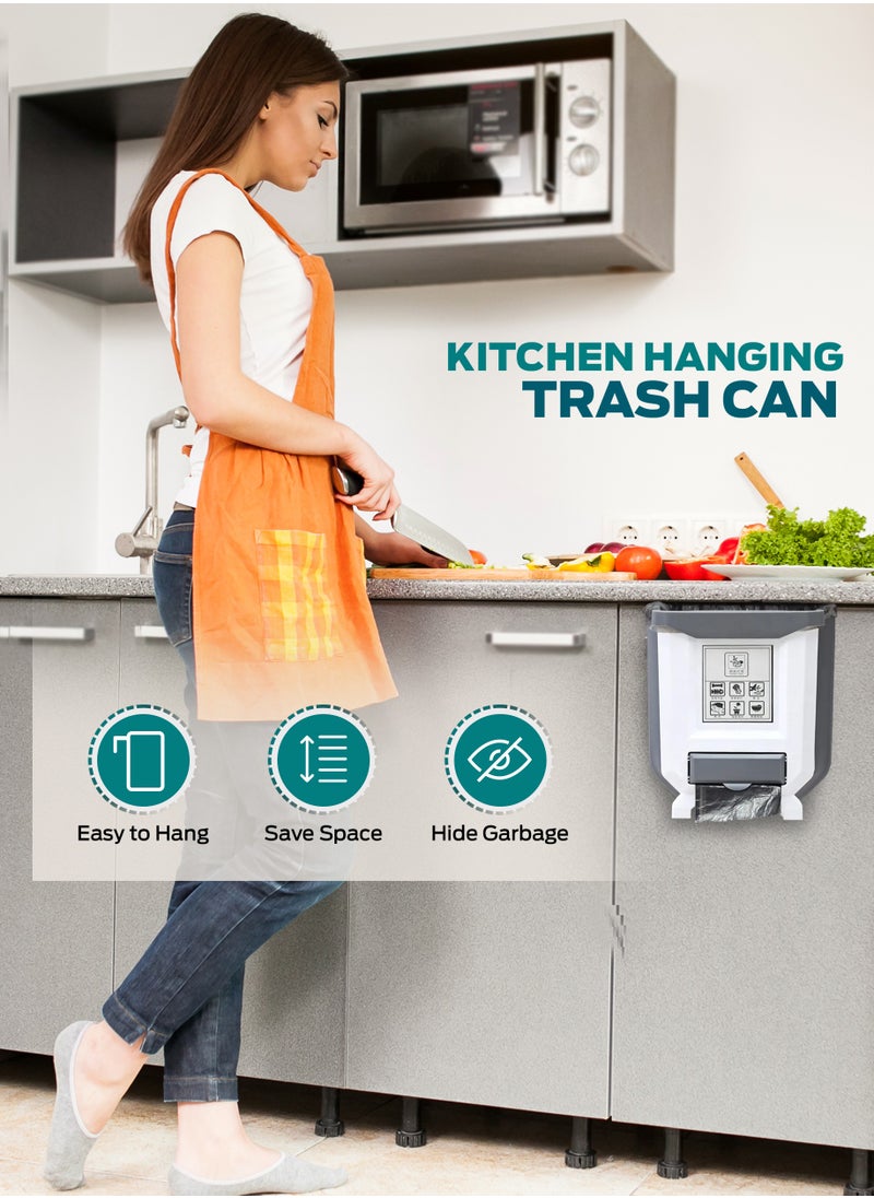 Generic - Hanging and Foldable Kitchen Trash Can With 3 Packs of 20 Garbage Bags, Collapsible Hanging Small Garbage Can, Simple Human Trash Can, Garbage Container for Cabinet/Car/Bedroom White & Grey - Image 1