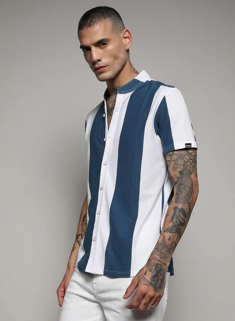 Campus Sutra Campus Sutra Men's Striped Multicolour Button Up Regular Fit Shirt For Casual Wear | Cotton Spread Collar Shirt Crafted With Regular Sleeve, Comfort Fit & High-Performance For Everyday Wear