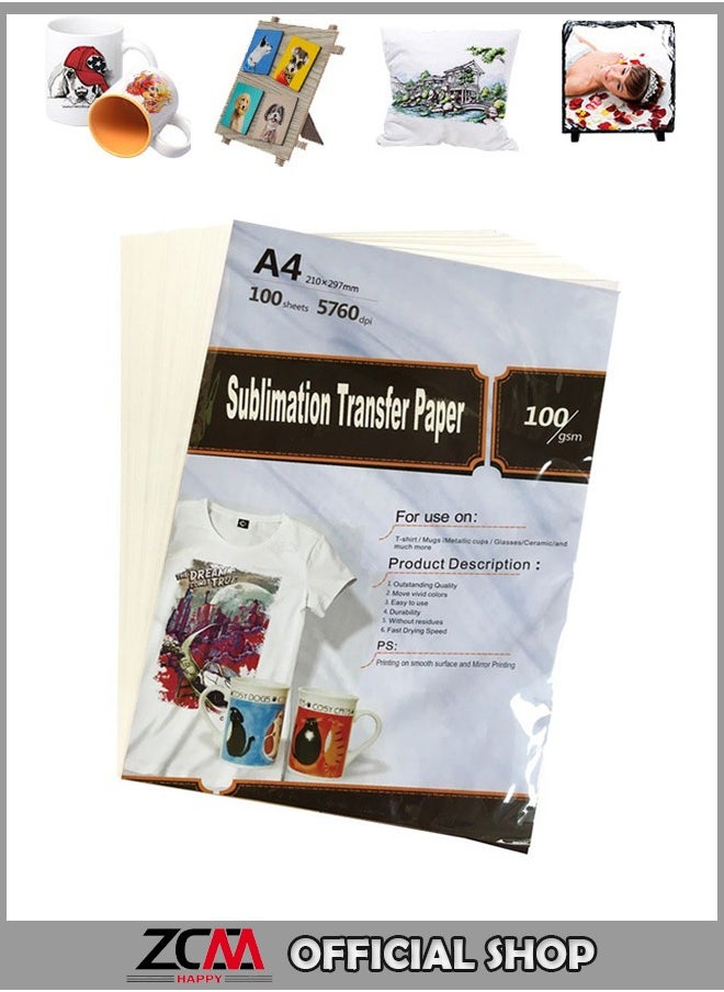 ZCM-HAPPY 100-Piece A4 Sublimation Transfer Paper  - Image 1