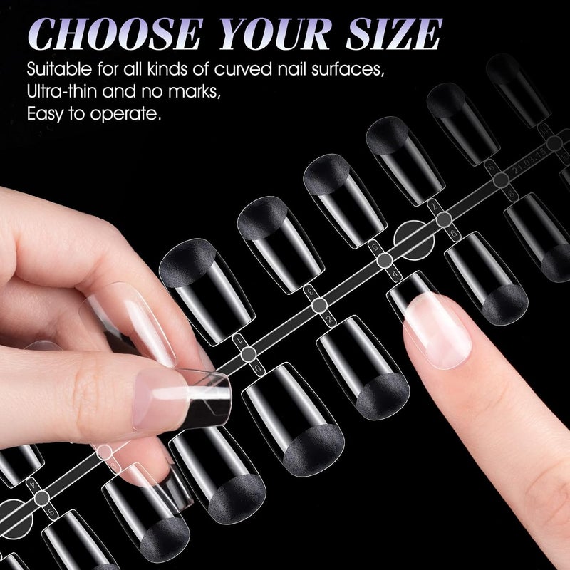 Nail Tips for Wide Beds: 240Pcs Short Square Soft Gel Full Cover Pre-Etched Seamless Half Matte PMMA False Nails for Extensions, Break-Resistant Press On Tips for Daily & Work, 12 Sizes - Image 5