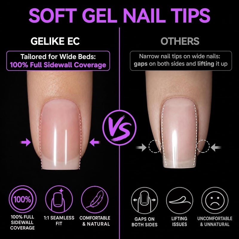 Nail Tips for Wide Beds: 240Pcs Short Square Soft Gel Full Cover Pre-Etched Seamless Half Matte PMMA False Nails for Extensions, Break-Resistant Press On Tips for Daily & Work, 12 Sizes - Image 2