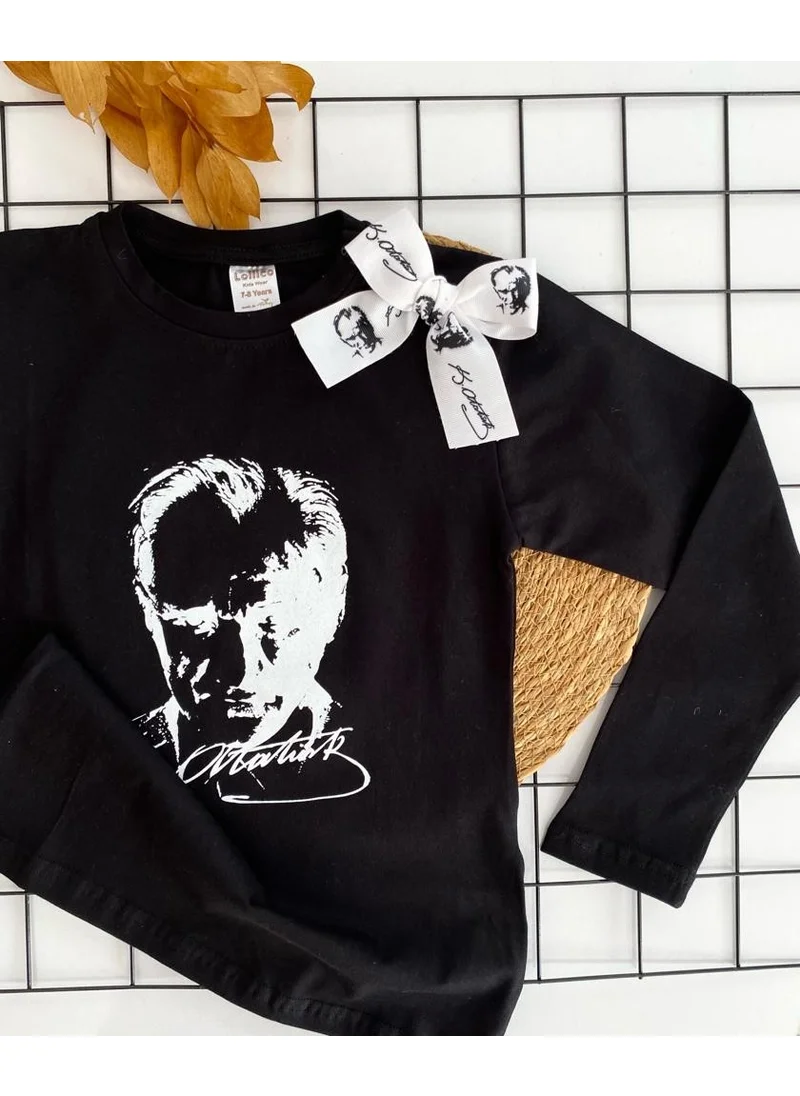 Miyakidsworld Black Long Sleeve Children's Ataturk T-Shirt Ataturk Printed Clip Buckle Set 10 November