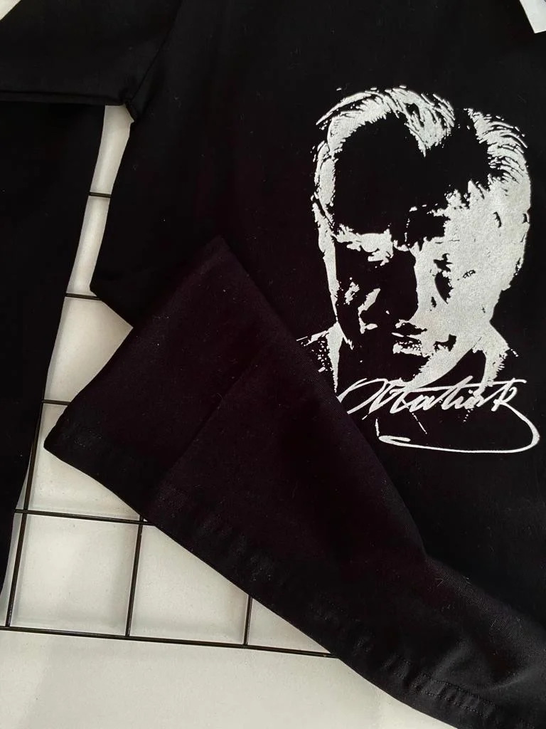 مياكيدزورلد Black Long Sleeve Children's Ataturk T-Shirt Ataturk Printed Clip Buckle Set 10 November