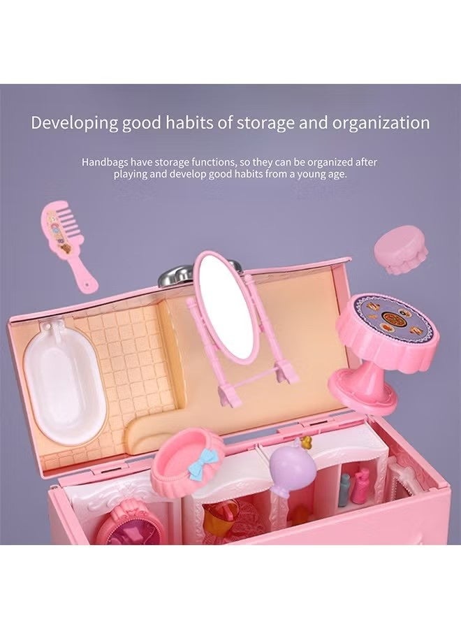 KIIUMI 2 Floors Huge handbag Dollhouse Play Set with 2 Rooms 4 doll 1handbag 1 Color Light Strips with Lights to Assemble Bedroom, Furniture, Garden,Pets DIY Pretend Play Doll House for Girls. - Image 4