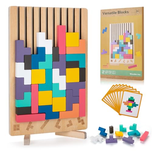 BSADIY Montessori Wooden Stacking Puzzle Toy Colored 3D Russian Block Stacking Jigsaw Puzzle Toy Giant Building Block Board Game Educational Toys for Kids Brain Teasers for Toddlers 36 Years - Image 1