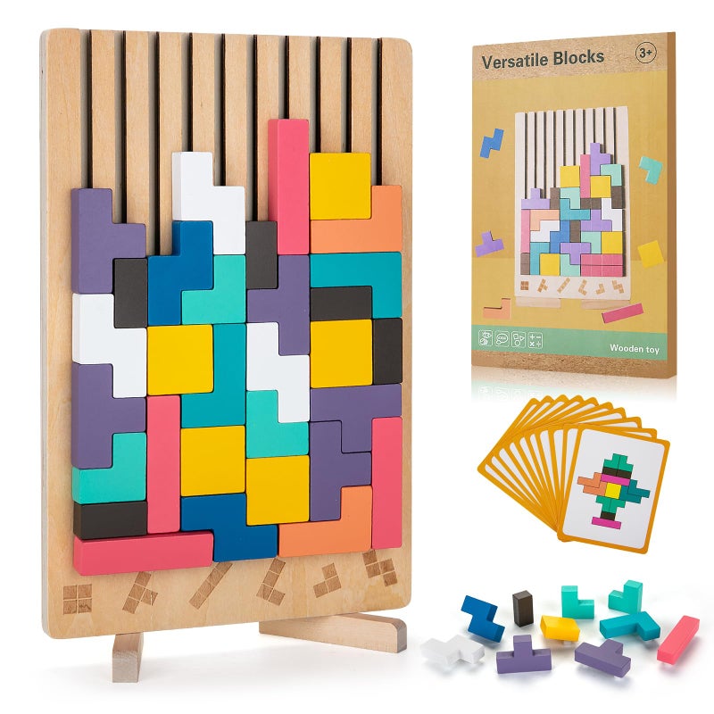 BSADIY Montessori Wooden Stacking Puzzle Toy Colored 3D Russian Block Stacking Jigsaw Puzzle Toy Giant Building Block Board Game Educational Toys for Kids Brain Teasers for Toddlers 36 Years - Image 3