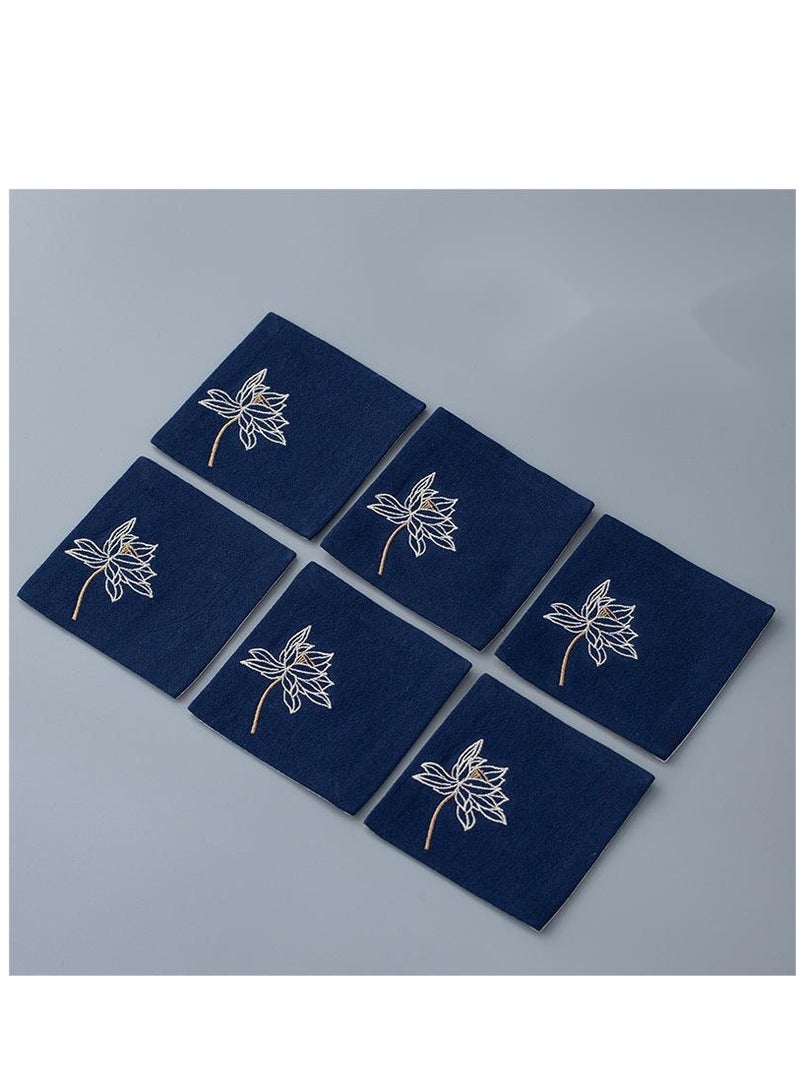 Y&D Chinese Style Cotton Linen Retro Water Absorbing Double Layer Thickened Cup Holder Fabric Embroidered Tea Cup Pad Fabric Art Cup Pad 