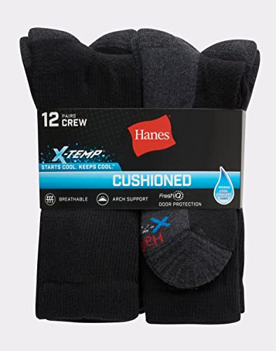 Hanes Mens Socks, X-temp Cushioned Crew 12-pack, Black, 10 US - Image 2