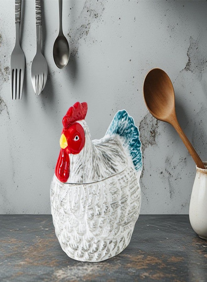GABROC Hen Shaped Salt Container For Countertop Salt Cellar With Bamboo Spoon,Sugar Bowl With Lid,Ceramic Spice Storage Canisters With Lid, Colorful Farmhouse Kitchen Countertop Decor - Image 2