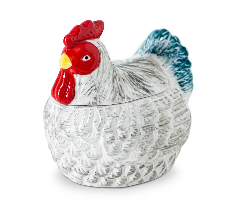 GABROC Hen Shaped Salt Container For Countertop Salt Cellar With Bamboo Spoon,Sugar Bowl With Lid,Ceramic Spice Storage Canisters With Lid, Colorful Farmhouse Kitchen Countertop Decor - Image 1