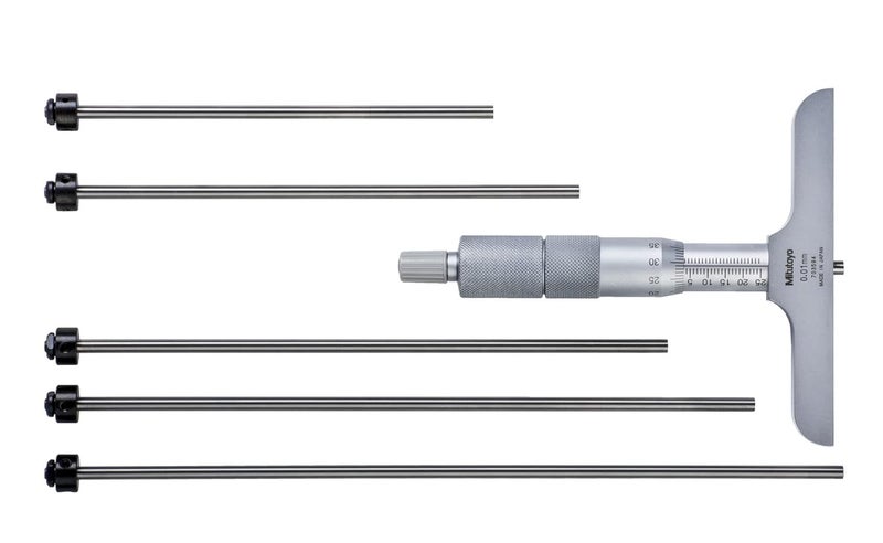 Mitutoyo Mitutoyo 129109 Vernier Depth Gauge Interchangeable Rods Micrometer Type 050mm Range 0001mm Graduation 00027mm Accuracy 635mm x 16mm Base 2 Rods  - Image 3