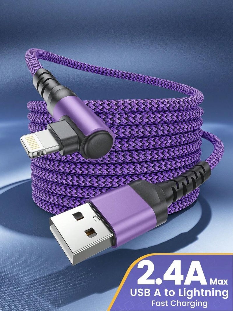 Shein BinBoom 90° USB-A to Lightning Data Cable, MFi Certified, Fast Charging up to 2.4A 12W, Nylon Braided High-Speed Sync Compatible with iPhone 14/13/12/11 Pro Max, XS Max/XR/X/8/7/Plus/6S Plus, iPad - Green - 3m - Image 1
