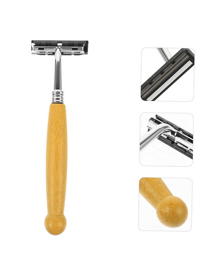 4-Piece Razor Blades Stainless Steel High End Twin Safety Blade Razors Wooden Handle - Image 3