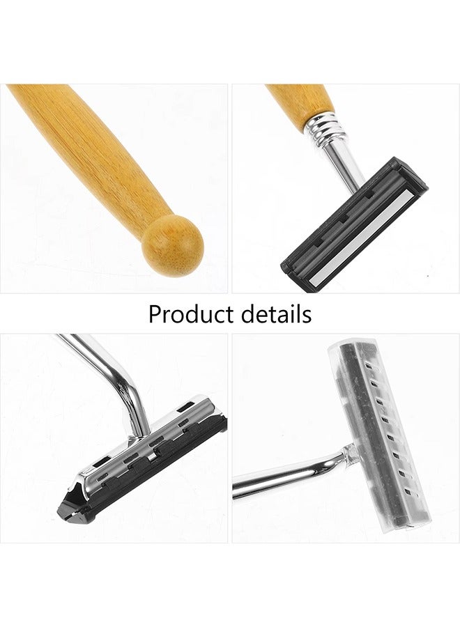 4-Piece Razor Blades Stainless Steel High End Twin Safety Blade Razors Wooden Handle - Image 4