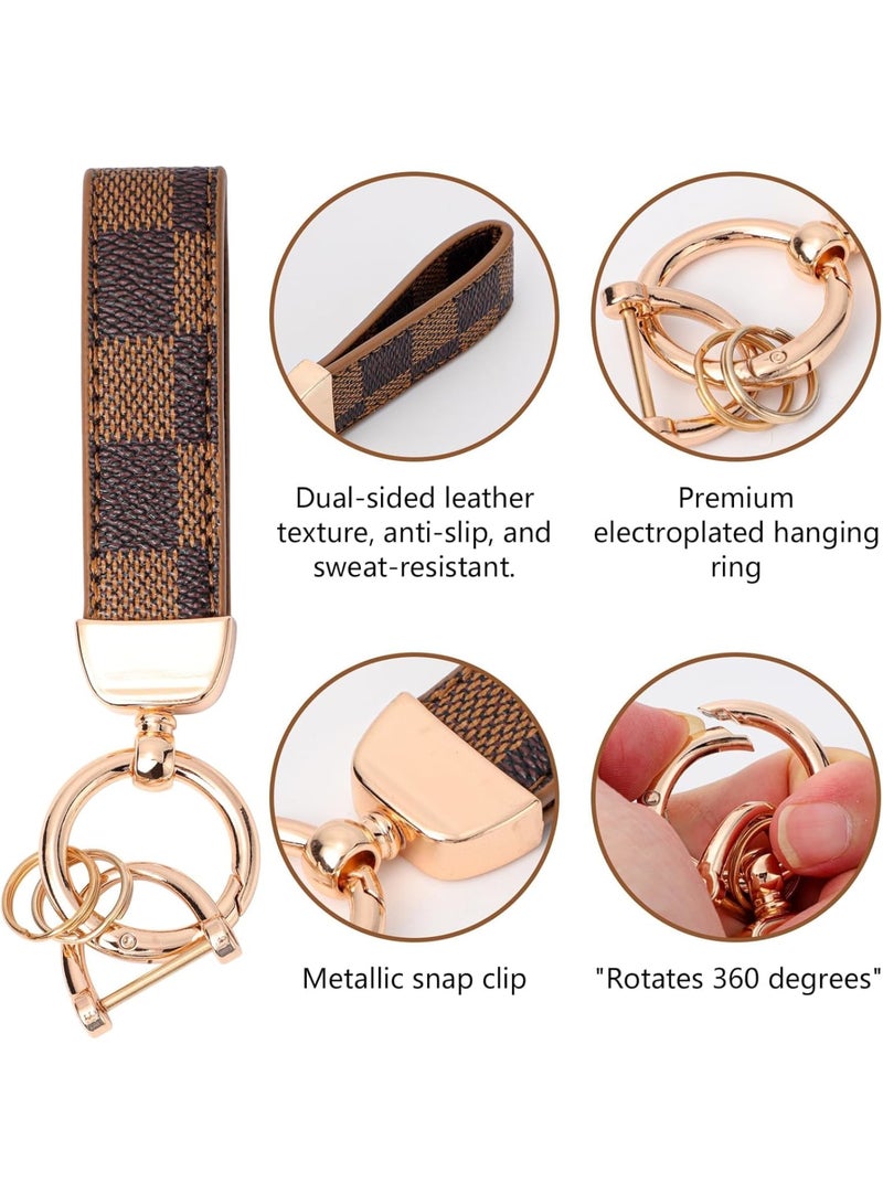 Zikra Leather Car Keychain, 2Pcs Stainless Steel Keyring with Anti-Lost D Buckle, Scratch Resistant Key Ring Accessories with 2 Pcs Screwdriver, Ideal for Car, Motorcycle, Bike, House Keys, Brown, White - Image 2