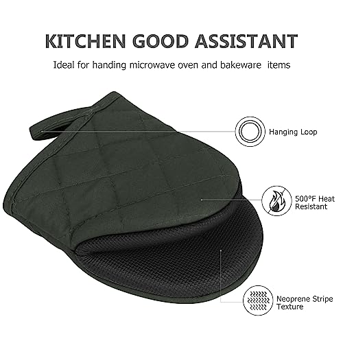 Goldmeet 1 Pair Short Oven Mitts, Heat Resistant Silicone Kitchen Mini Oven Mitts for 500 Degrees, Non-Slip Grip Surfaces and Hanging Loop Gloves, Baking Grilling Barbecue Microwave Machine Washable (Gray) - Image 4