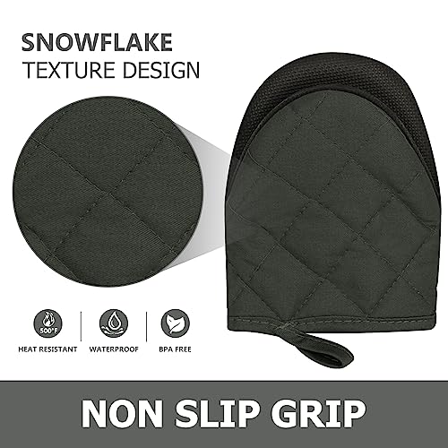 Goldmeet 1 Pair Short Oven Mitts, Heat Resistant Silicone Kitchen Mini Oven Mitts for 500 Degrees, Non-Slip Grip Surfaces and Hanging Loop Gloves, Baking Grilling Barbecue Microwave Machine Washable (Gray) - Image 5