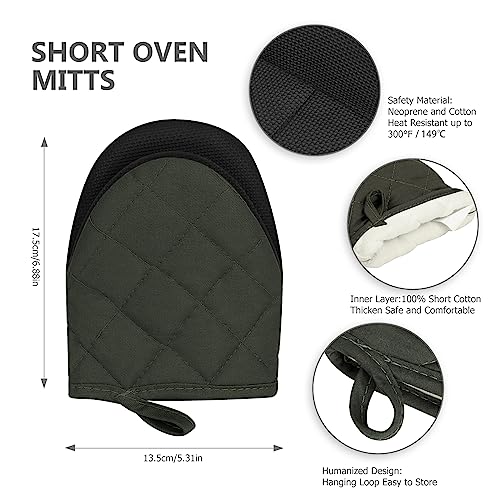 Goldmeet 1 Pair Short Oven Mitts, Heat Resistant Silicone Kitchen Mini Oven Mitts for 500 Degrees, Non-Slip Grip Surfaces and Hanging Loop Gloves, Baking Grilling Barbecue Microwave Machine Washable (Gray) - Image 2