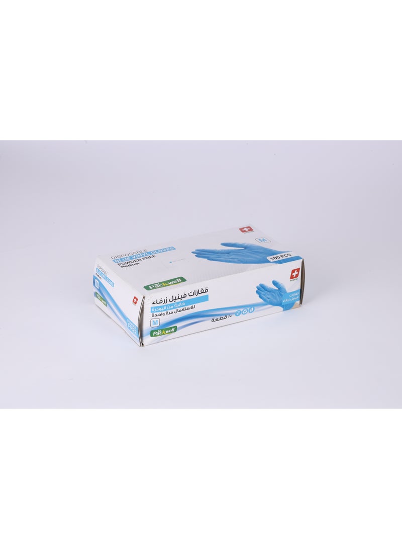 Packwell vinyl Gloves blue powder free Medium 100 pcs