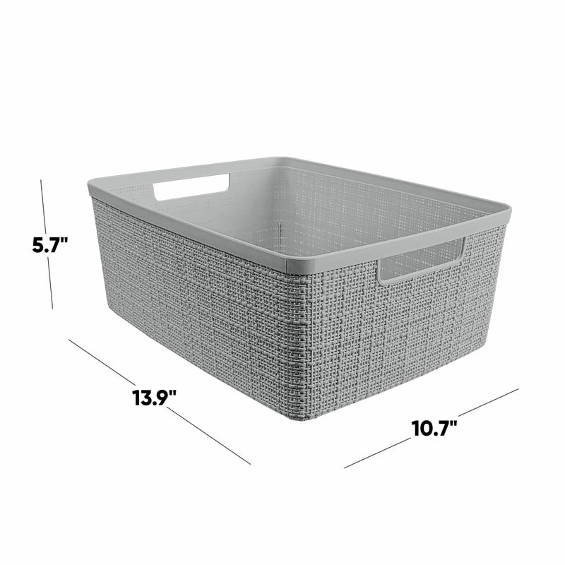 Curver Set of 6 Medium 12L Jute Decorative Plastic Organization and Storage Baskets - Perfect Bins for Home Office, Closet Shelves, Kitchen Pantry and All Bedroom Essentials, Grey - Image 2
