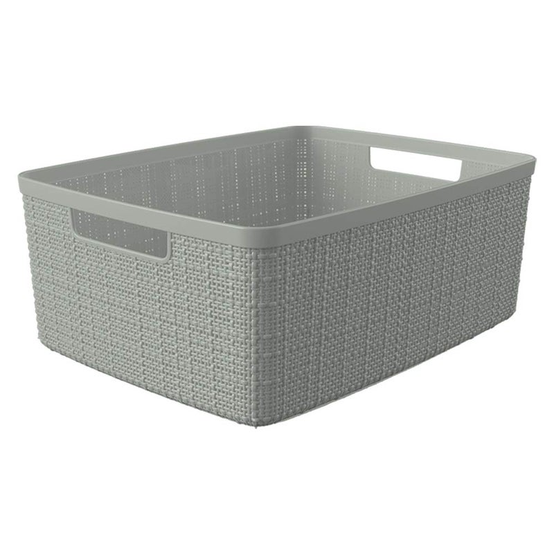Curver Set of 6 Medium 12L Jute Decorative Plastic Organization and Storage Baskets - Perfect Bins for Home Office, Closet Shelves, Kitchen Pantry and All Bedroom Essentials, Grey - Image 3