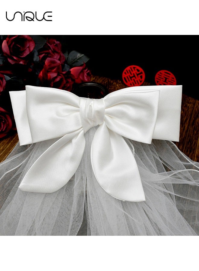 Unique Double Bow White Veil - With Hair Clips - Wedding Engagement Bride Bridal Shower Bachelorette Party Decoration - Image 2