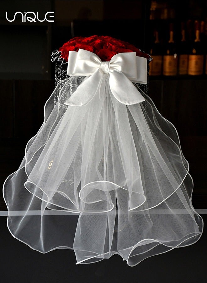 Unique Double Bow White Veil - With Hair Clips - Wedding Engagement Bride Bridal Shower Bachelorette Party Decoration - Image 4