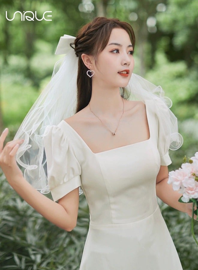 Unique Double Bow White Veil - With Hair Clips - Wedding Engagement Bride Bridal Shower Bachelorette Party Decoration - Image 5