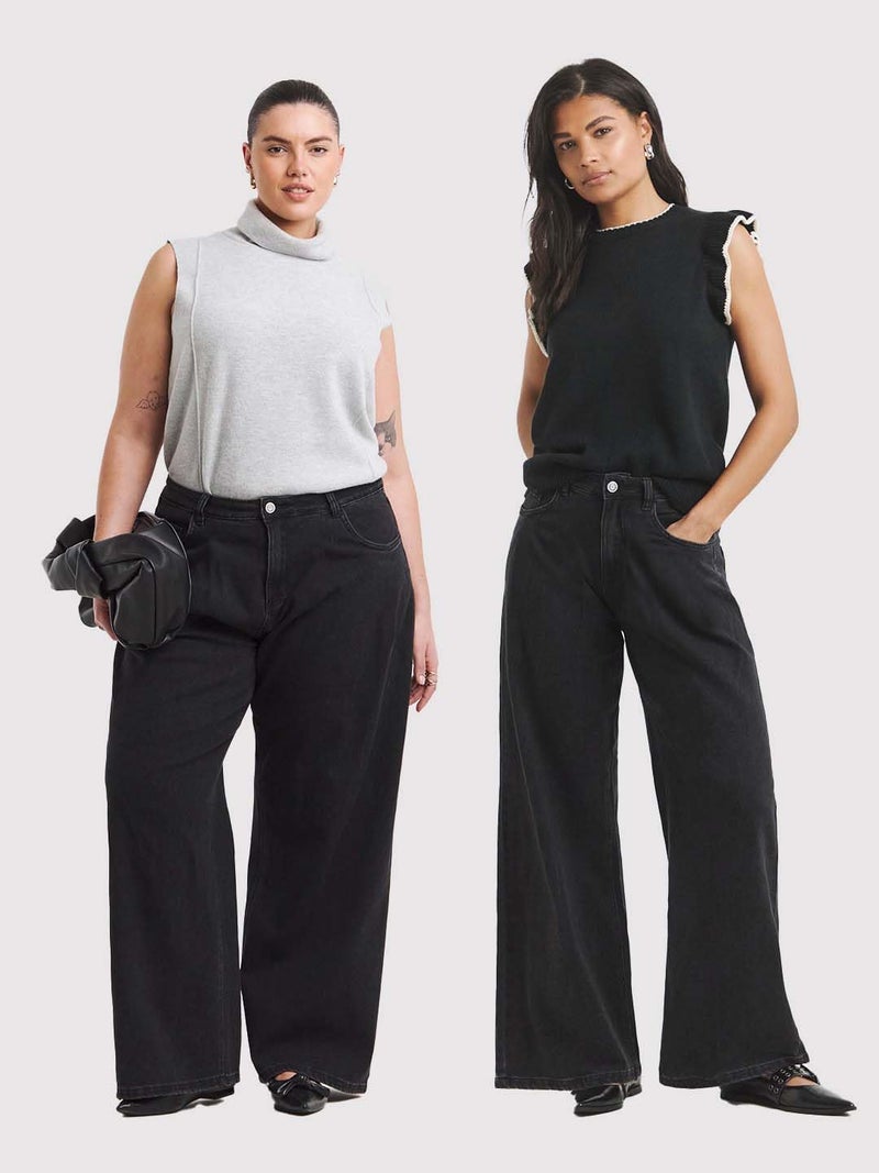 KOTTY Women’s High Waist Wide Leg Black Jeans – Stylish Relaxed Fit Denim Jeans for Women(Black,XXL)-KTTLADIESJEANS3130XXL - Image 2