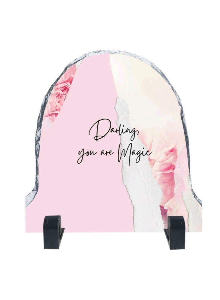 Service Zone Protective Printed White Rock Shape Marble Photo Frame for Table Top Darling You Are Magic  - Image 1