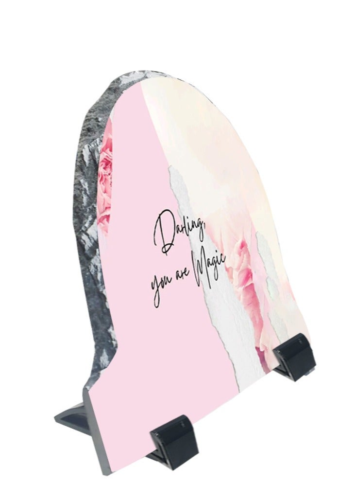 Service Zone Protective Printed White Rock Shape Marble Photo Frame for Table Top Darling You Are Magic  - Image 2