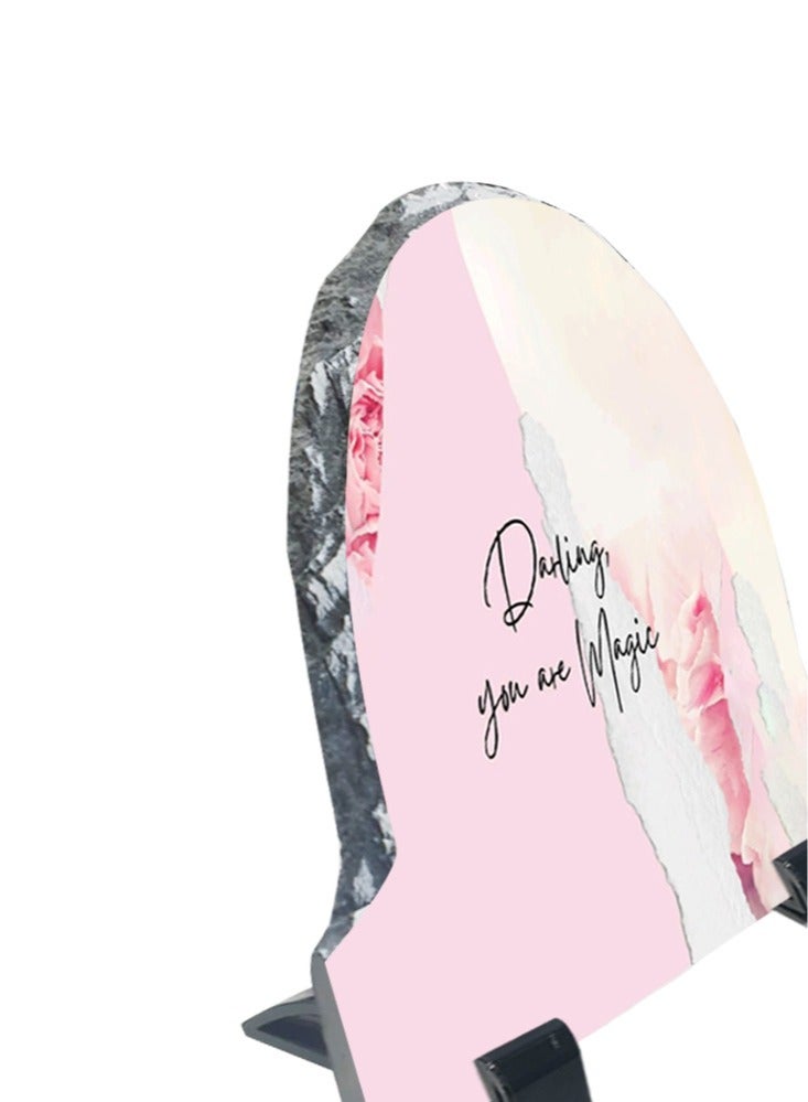 Service Zone Protective Printed White Rock Shape Marble Photo Frame for Table Top Darling You Are Magic  - Image 3