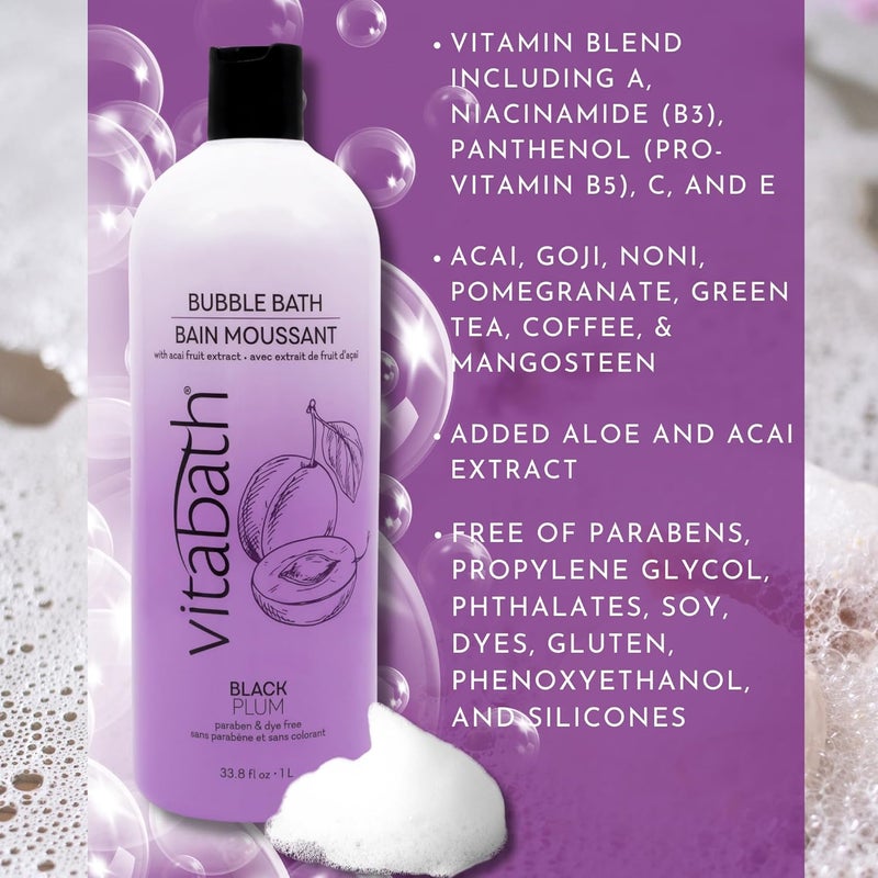 Vitabath Black Plum Bubble Bath Rich Foaming Soak Moisturizing Nourishing Indulgent Suds for Women Men All Skin Types 338 fl oz 1L - Image 2