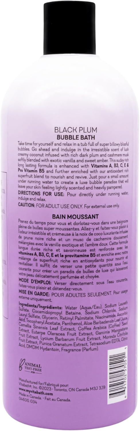 Vitabath Black Plum Bubble Bath Rich Foaming Soak Moisturizing Nourishing Indulgent Suds for Women Men All Skin Types 338 fl oz 1L - Image 5