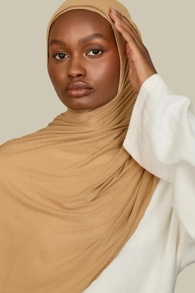 silqrose golden sand ribbed bamboo jersey hijab (regular)