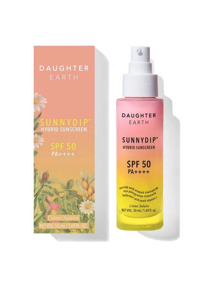 DAUGHTER EARTH Sunnydip Hybrid Sunscreen With Vitamin C Spf 50 Pa++++ | Sea Kelp For Sensitive Skin | Lightweight With Multi Vitamins | Broad Spectrum Physical & Chemical Sunscreen | Dewy Effect, 50Ml  - Image 1