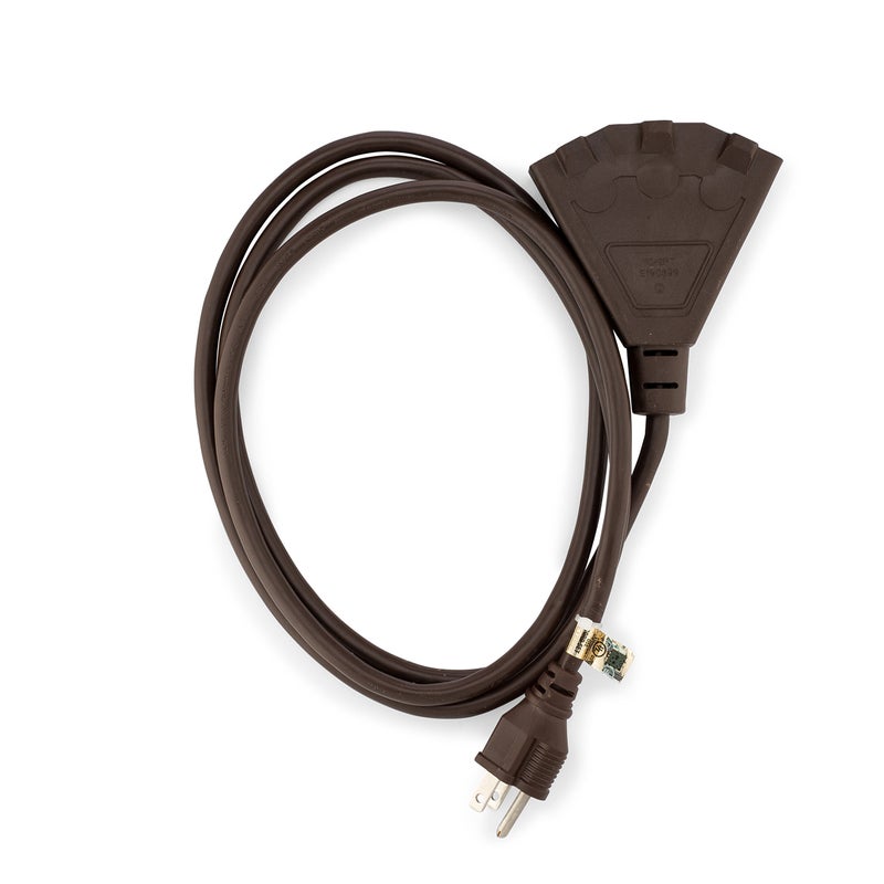 Holiday Lighting Outlet 6Foot Brown Extension Cord 3Prong Indoor Outdoor Splitter Perfect for Landscape Lighting