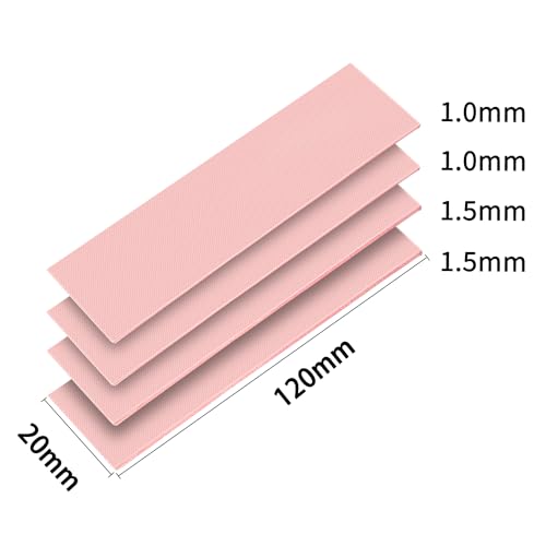 JOYJOM 4 Pack 120x20mm 15W Thermal Pads GPU 1mm 1.5mm NVME CPU SSD M.2 SSD 2280 SSD Thermal Pad for Laptop Heatsink CPU GPU SSD IC LED Cooler (2X 1mm, 2x1.5mm) - Image 2