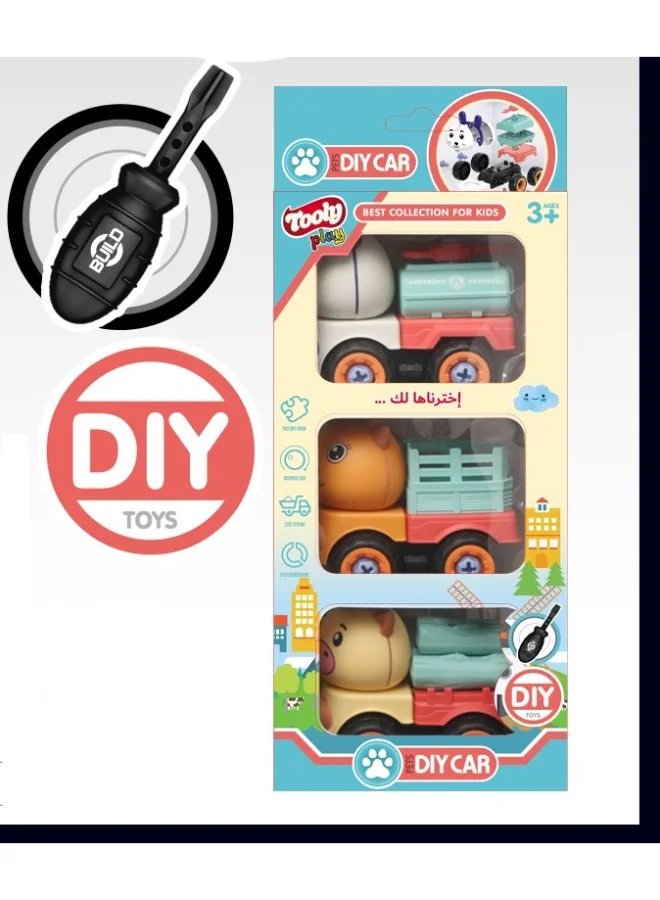 تولي مجموعة ألعاب سيارات اصنعها بنفسك للأطفال | ابنِ مركبات كرتونية خاصة بك بمفك براغي | لعبة تعليمية عمر  سنوات فما فوق